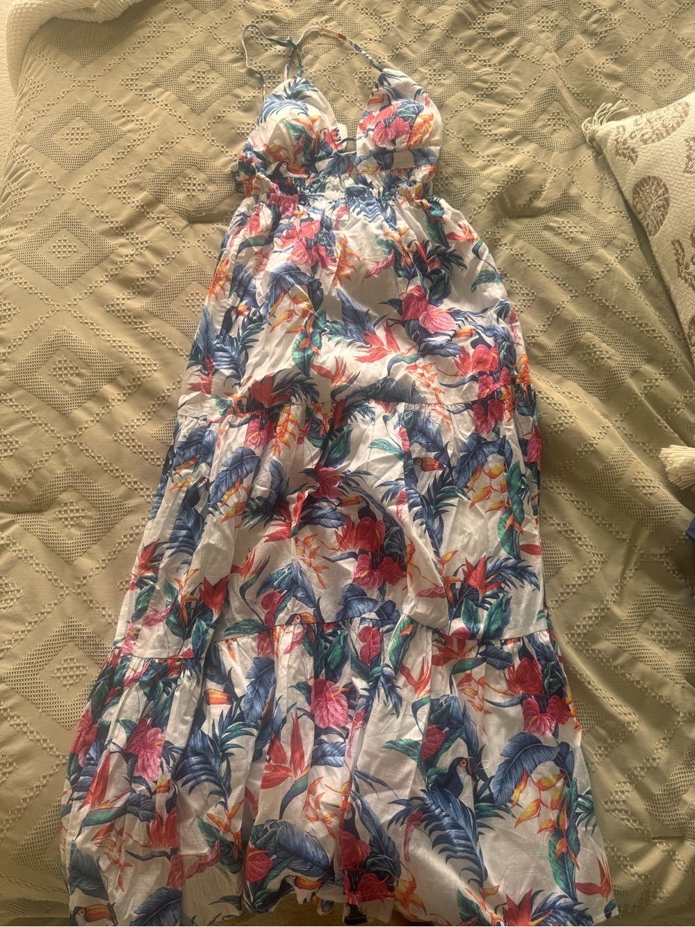 Tori Richard White Tropical Floral Maxi Dress